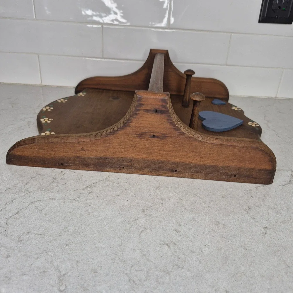 Unbranded Wall Shelf Heart Flower Peg Rack Brown Brown